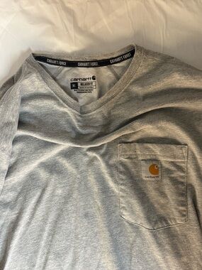 Carhartt Force Pocket Long Sleeve T Shirt Mens XL Gray Workwear Logo Tee